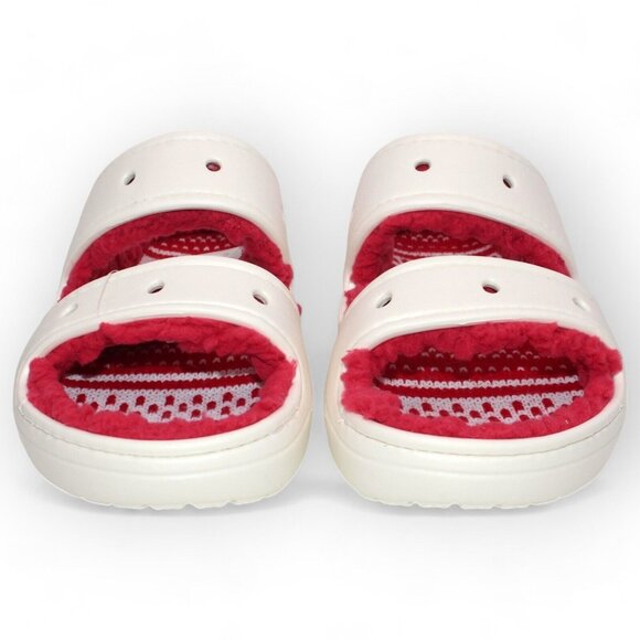 Crocs Classic Cozzzy Unisex Sandals Holiday Sweater Red White Lined New - Picture 4 of 10